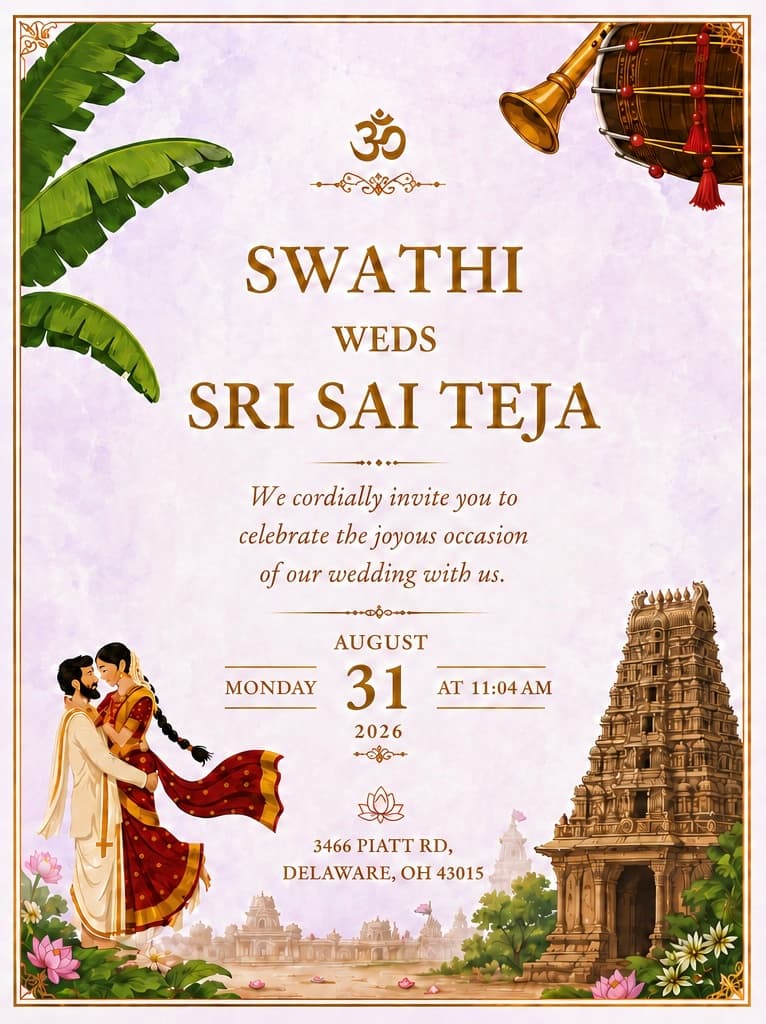 Swathi weds Sri Sai Teja — invitation, page one